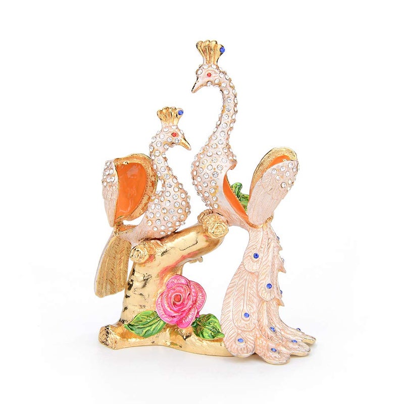 Furuida White Peacock Trinket Box Hinged Hand Painted Ornaments Decorative Unique Gift for Family - Image 2